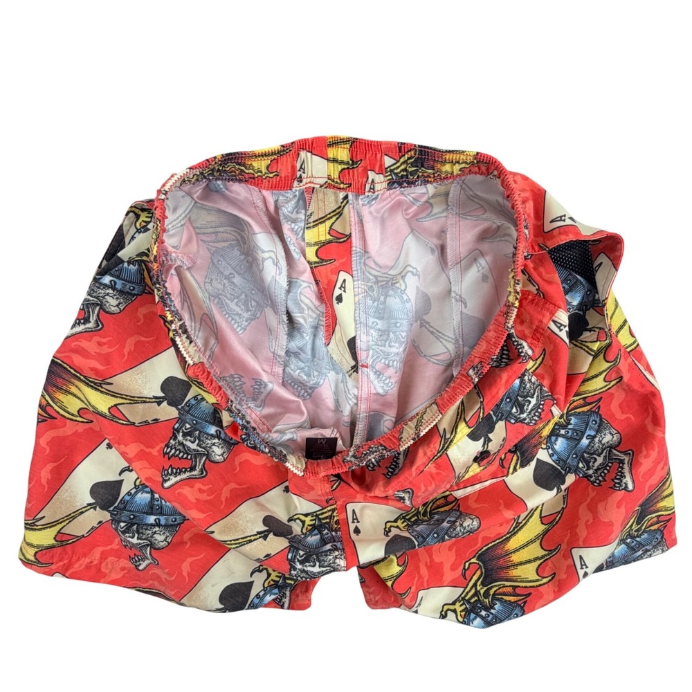Lost Board Shorts‎ Mens Medium Red Polyester Cotton Skull Ace of Spades Graphic - Picture 3 of 10